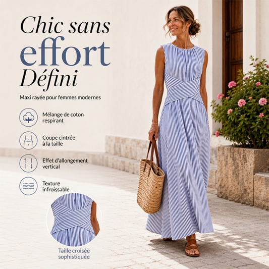 ⏳Offre limitée dans le temps : 50 % de réduction⏰Robe longue rayée sans manches pour femme🎀👗