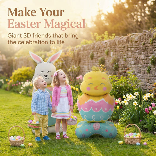 🎉 Ballons 3D sur Pied pour Pâques – Géants Lapin/Carotte/Poussin/Œuf – Décoration Festive, Gonflage à l'Air & Parfait pour Enfants/Jardin 🌷
