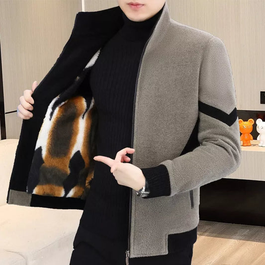 Veste zippée décontractée en fausse laine pour homme