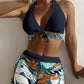👙 50% DE RÉDUCTION! 🌿 Maillot de Bain Deux Pièces Col Licou Décolleté en V – Motif Feuilles, Détail Croisé & Parfait Pour Un Look Élégant À La Plage 🏖️