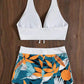 👙 50% DE RÉDUCTION! 🌿 Maillot de Bain Deux Pièces Col Licou Décolleté en V – Motif Feuilles, Détail Croisé & Parfait Pour Un Look Élégant À La Plage 🏖️