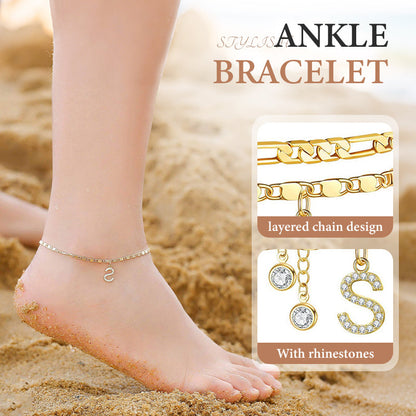 📢50 % de réduction !! 🌹Bracelet de cheville dorée superposé pour femmes