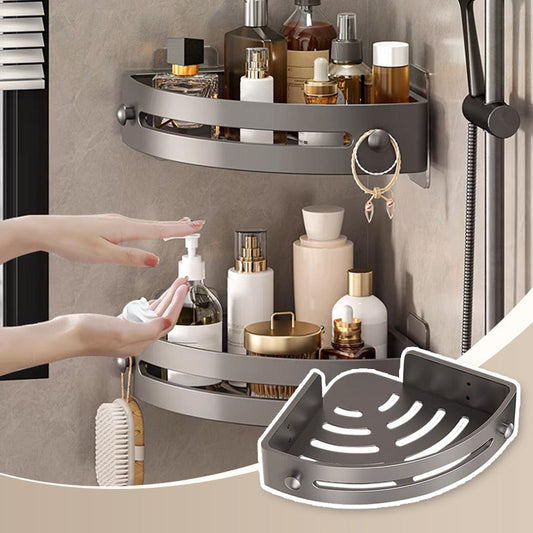 📢📢50% DE RÉDUCTION !! ⏰ Étagère de douche d'angle sans perçage avec crochets – Robuste, gain de place & facile à installer – idéale pour la salle de bain 🧴