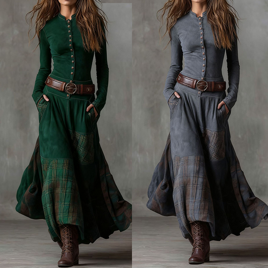 Robe vintage à col montant et boutons