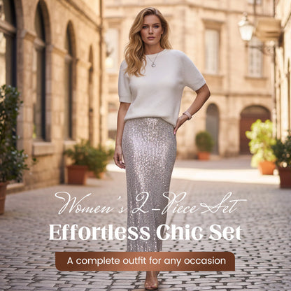 📢📢60% de réduction !! ⏰ ✨ Offre spéciale Nouvel An 2026 — Ensemble deux pièces pour femmes : haut tricoté & jupe à paillettes 💕👗