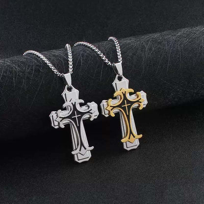 ✝️ 50% DE RÉDUCTION ! 🎉 Collier Pendentif Croix Bicolore – Style Audacieux, Métal Durable & Ajustable 🔗📦
