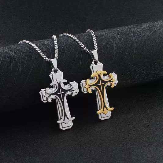 ✝️ 50% DE RÉDUCTION ! 🎉 Collier Pendentif Croix Bicolore – Style Audacieux, Métal Durable & Ajustable 🔗📦