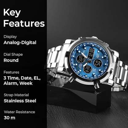 📢📢50% DE RÉDUCTION !! ⏰ Montre Analogique-Numérique Militaire Étanche pour Hommes – 48mm, Multifonction & Bracelet en Acier Inoxydable ! 🕰️💪