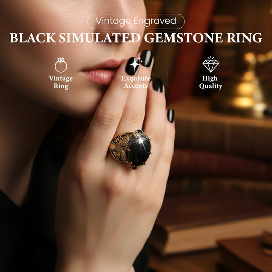 📢📢 -50% !! ⏰ Bague vintage gravée avec pierre noire d’imitation