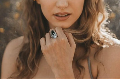 Bague de déclaration vintage en marcassite noire pour femme