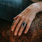 Bague de déclaration vintage en marcassite noire pour femme