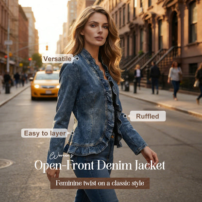 🧥 PROMO LIMITÉE 50% DE RÉDUCTION ! ✨ Veste Jean Femme – Volants, Ouverture, Léger, Décontracté ✨