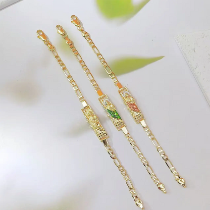 💎50% DE RÉDUCTION ! 💎 Bracelet Chaîne Figaro – Finition Dorée, Icônes Religieuses & Design Unisexe (18,5 cm) 🎁✝️