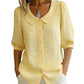 💎 50% DE RÉDUCTION – TEMPS LIMITÉ !💎Chemise à Col Rétro avec Broderie Florale – Polyester Léger, Manches Mi-Longues & Coupe Féminine  blouse🌸