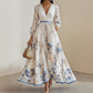 💎 50% DE RÉDUCTION ! 💎 Robe Longue Élégante Plissée à Col V – Imprimé Floral, Taille Haute & Tissu Fluide 🌸👗
