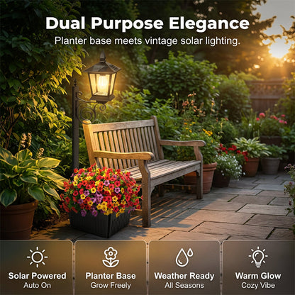 💎 50% OFF! 💎 Lampe Solaire de Jardin avec Base Jardinière – Lueur Vintage Chaleureuse, Design en Fer Tout-Temps & Double Fonction 🌸🌙
