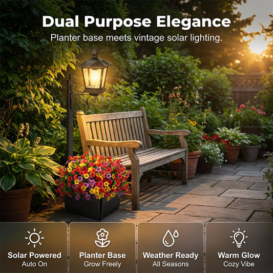 💎 50% OFF! 💎 Lampe Solaire de Jardin avec Base Jardinière – Lueur Vintage Chaleureuse, Design en Fer Tout-Temps & Double Fonction 🌸🌙