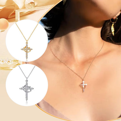 ✨ 50 % de réduction ✨Collier avec Pendentif Croix & Couronne Éternelles