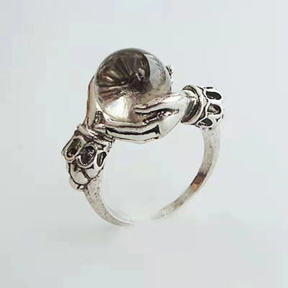 🖤50 % DE RÉDUCTION MAINTENANT ! Bague boule de cristal gothique – Ajustable, plaquée argent antique, orbe mystique et cuivre durable ✨🔮