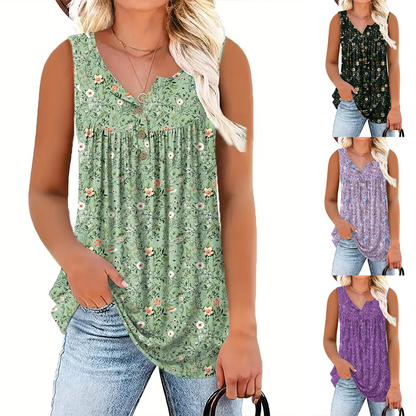 👕 PROMO LIMITÉE 50% DE RÉDUCTION ! 🌸 Haut Sans Manches Imprimé à Boutons – Léger, Respirant & Couleurs Vives ✨