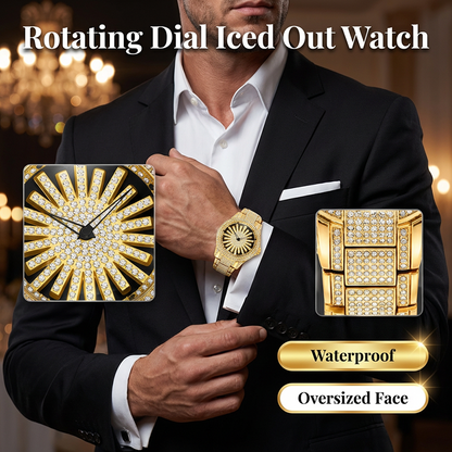 💎⌚ 50 % DE RÉDUCTION – Montre homme à cadran rotatif serti de diamants | Effet diamant intégral, lunette tournante, élégante et luxueuse pour les soirées 🔥