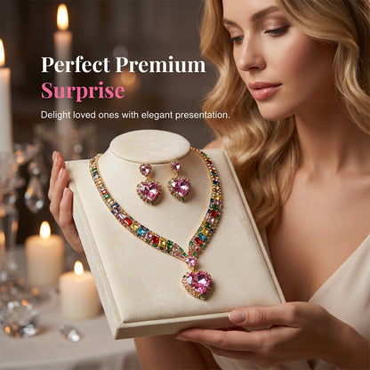 💎 Dernier Jour -50% ! ✨ Parure Bijoux Cœur Scintillant – Cristal Synthétique – Collier 31–40 cm + Boucles d’Oreilles – Noir/Multicolore – Élégante et Légère 💖