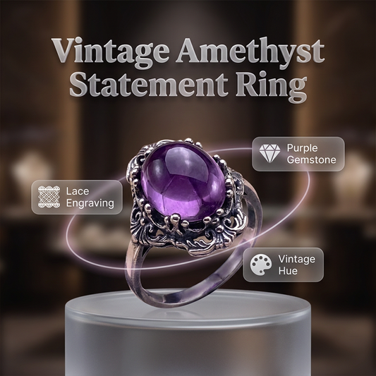 📢📢-50% !! ⏰Bague Améthyste Vintage en Dentelle