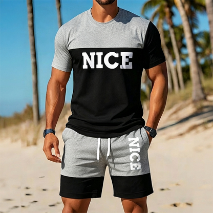 📢📢-50% !! ⏰Ensemble T-Shirt et Short Color Block pour Homme