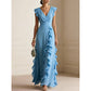 🌸👗 Robe maxi en mousseline col V et volants – Fluide, légère et romantique, la robe d’été parfaite des journées ensoleillées aux soirées étoilées ☀️🌙