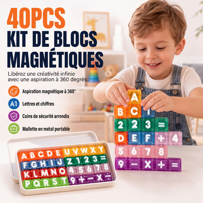 46% de Réduction – Blocs Magnétiques de Construction 360°, 40 Cubes Éducatifs Lettres et Chiffres, Jeu d'Éveil pour Enfants