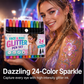 🎨 50% OFF ! ✨ Set de 24 Marqueurs Paillettes Visage & Corps – Double pointe, teintes vibrantes & longue durée – Parfait pour fêtes, festivals & looks créatifs 🌈