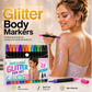 🎨 50% OFF ! ✨ Set de 24 Marqueurs Paillettes Visage & Corps – Double pointe, teintes vibrantes & longue durée – Parfait pour fêtes, festivals & looks créatifs 🌈