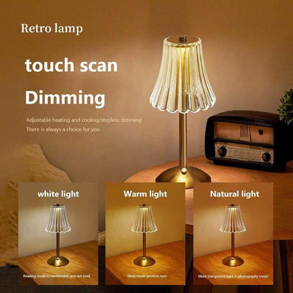 🪔 -50% ! ✨ Lampe de Table Rétro Rechargeable – Acrylique + Fer – Ø11×30 cm – 2 W – Tactile 3 Couleurs – Type-C – Protection des Yeux – Or 🏠