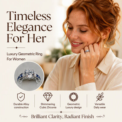 💍 PROMO FLASH : 50% DE RÉDUCTION ! ✨ Bague Cocktail Élégante – Zirconium Cubique & Alliage Haute Qualité – Pierre Centrale Blanche & Pierres Latérales Bleues Saphir for Femme – Plus de 39 500 Vendus 🎁