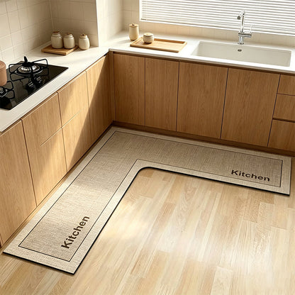 🎉50% DE RÉDUCTION ! 🧉💧 Tapis de Sol de Cuisine Antidérapant Séchage Rapide en L — Absorbe Eau & Huile, Ne Glisse Pas, Confort Optimal pendant la Cuisine. 🏠