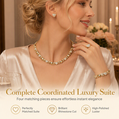Parure de Bijoux Cœur 4 Pièces Plaqué Or – Collier, Bracelet, Boucles d'Oreilles & Bague
