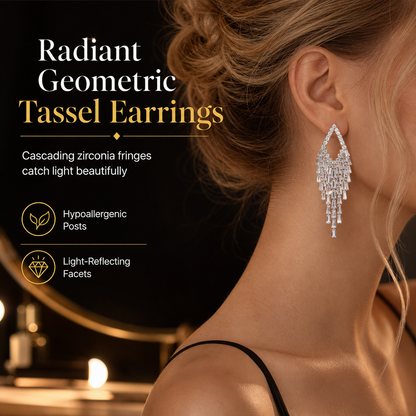 ⏳Spécial à durée limitée⏰Boucles d'Oreilles Rhombe Zircons & Franges🦚