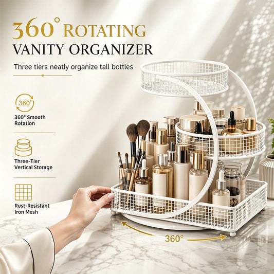 📢📢50% DE RÉDUCTION !! ⏰Étagère organisateur de cosmétiques rotative pour coiffeuse et plan de travail de salle de bain – Rangement maquillage et soins de la peau