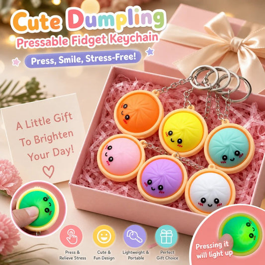 🔥 Porte-clés Anti-Stress Mignon en Forme de Dumpling à Presser – Lumière Tactile