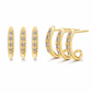 Boucles d’oreilles grimpantes minimalistes à trois rangs incurvés ornées de strass