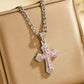 📢📢50 % DE RÉDUCTION !! ⏰Collier Pendentif Croix Hip-Hop Double Rang en Strass avec Chaîne Figaro