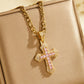 📢📢50 % DE RÉDUCTION !! ⏰Collier Pendentif Croix Hip-Hop Double Rang en Strass avec Chaîne Figaro