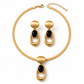 📢📢 50 % DE RÉDUCTION ✨ Ensemble collier ras-du-cou et boucles d’oreilles vintage – Finition dorée brossée et touches de pierres noires pour des soirées élégantes