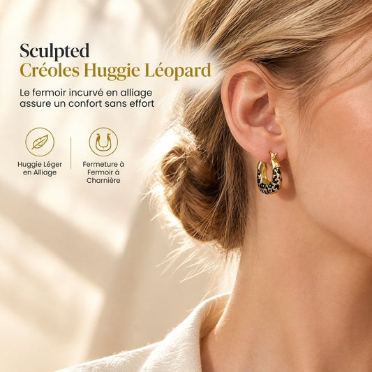 Boucles d'oreilles huggie en forme de U imprimé léopard vintage pour femmes