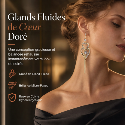 🔥-50% !!📢🌸 Créoles Pendantes Élégantes en Or Double Cascade Cœur à Pampilles et Strass – Romance Scintillante pour un Usage Quotidien et en Toute Occasion 💎✨